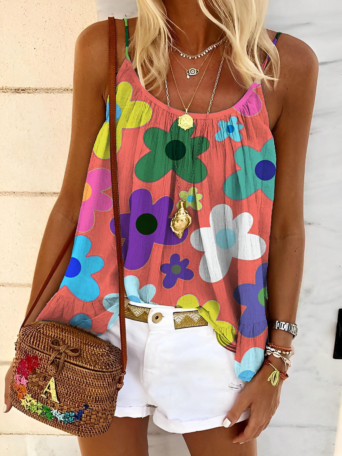 Daisy Flower Simple Floral Print Tank Top