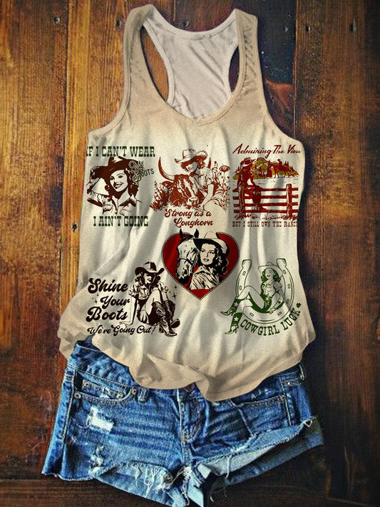 Vintage Western Girl Women's Crew Neck All Over Printed Tank Top
