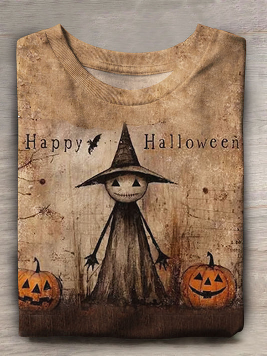Happy Halloween Vintage Print Short Sleeve Top