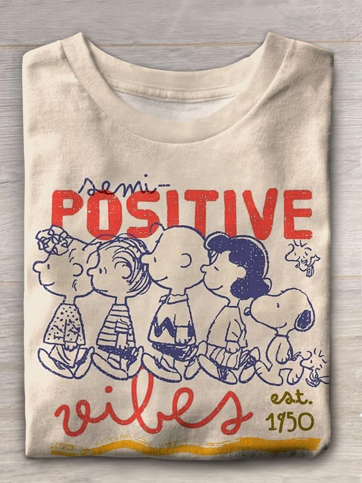 Women's Positive Queue Cute Kids Vintage Printed Casual T-shirt