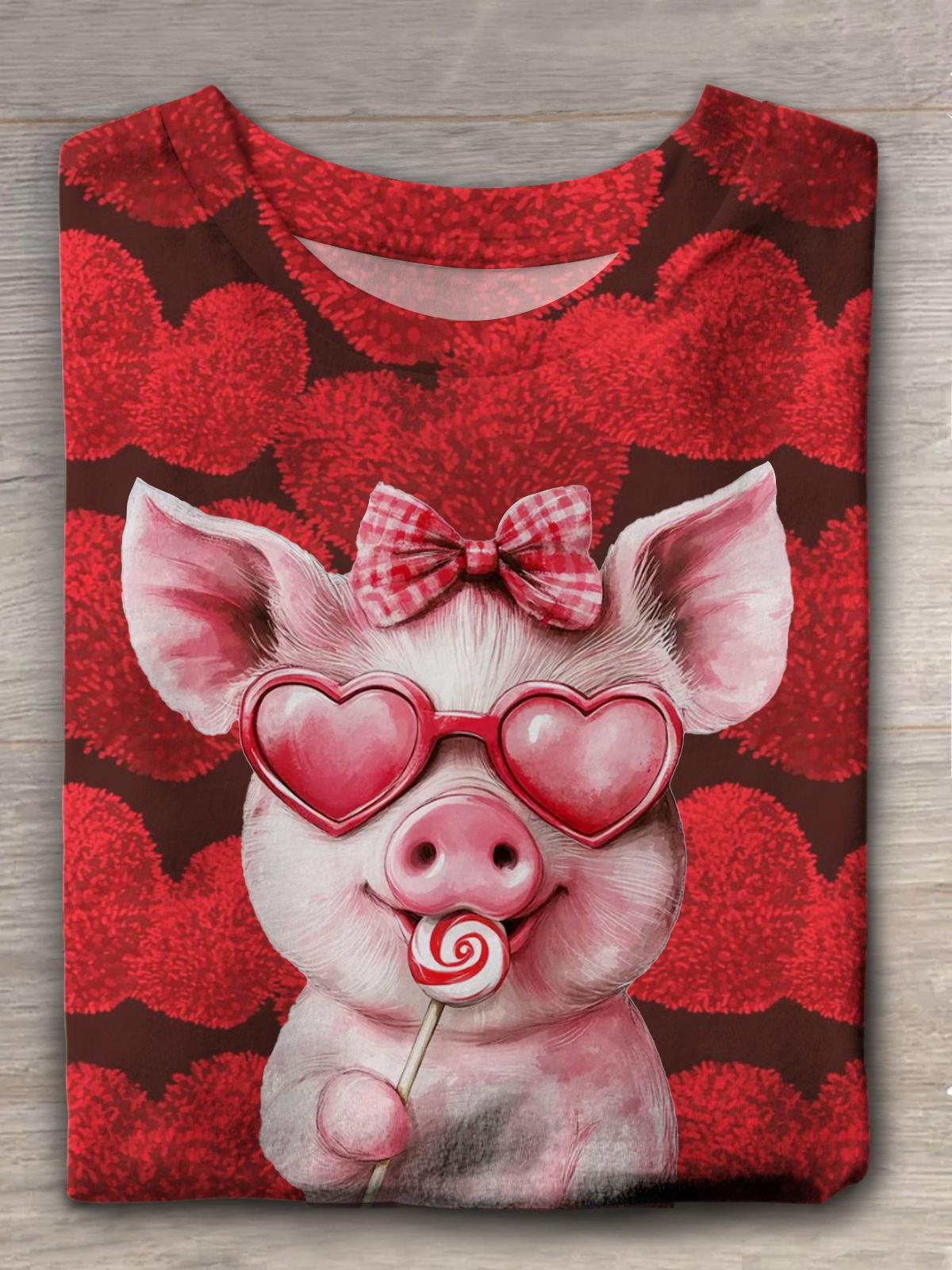 Valentine Coquette Pig Crew Neck T-shirt