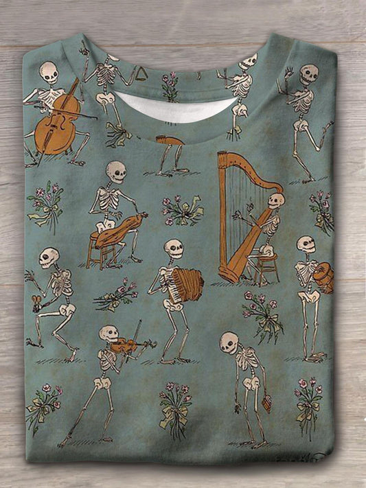 Women's Halloween Skeleton Concert Element Round Neck Short Sleeve T-shirt