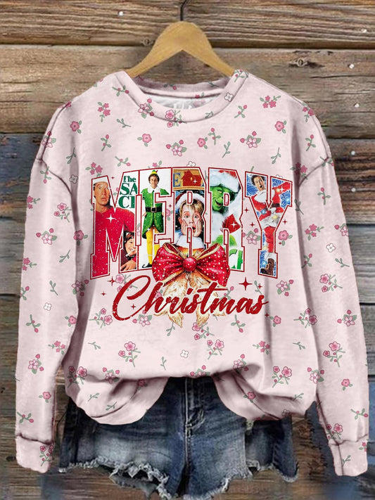 Merry Christmas Bow Movie Character Print Long Sleeve Top