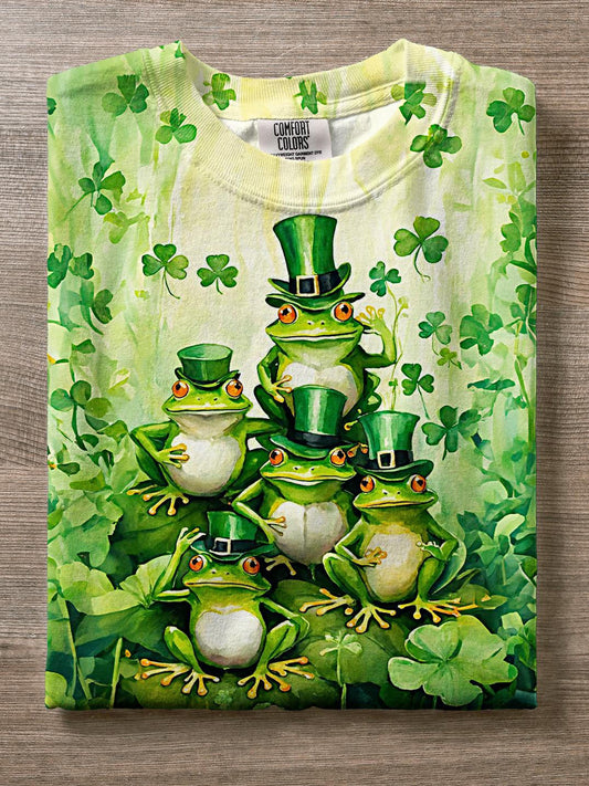 Cute St. Patrick's Frog Print Crew Neck T-shirt