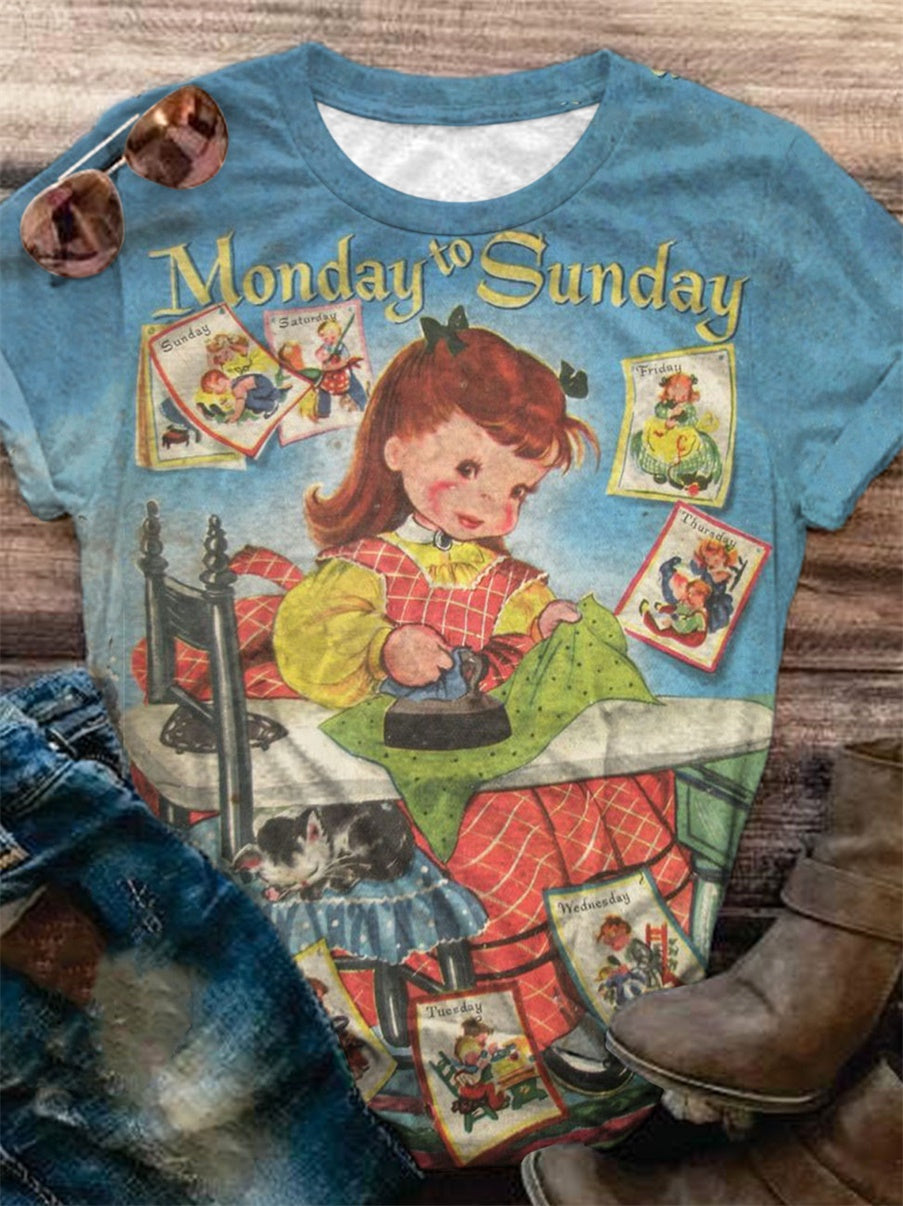 Vintage Sewing Girls Short Sleeve Crew Neck T-Shirt