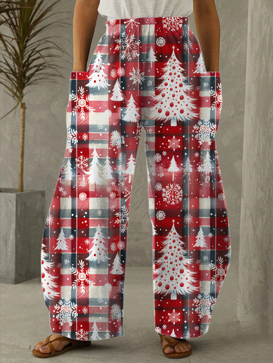 Christmas Tree Plaid Print Casual Pants