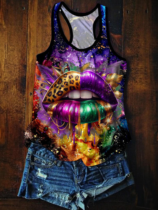 Women's Mardi Gras Makeup Printed Casual Tank Top