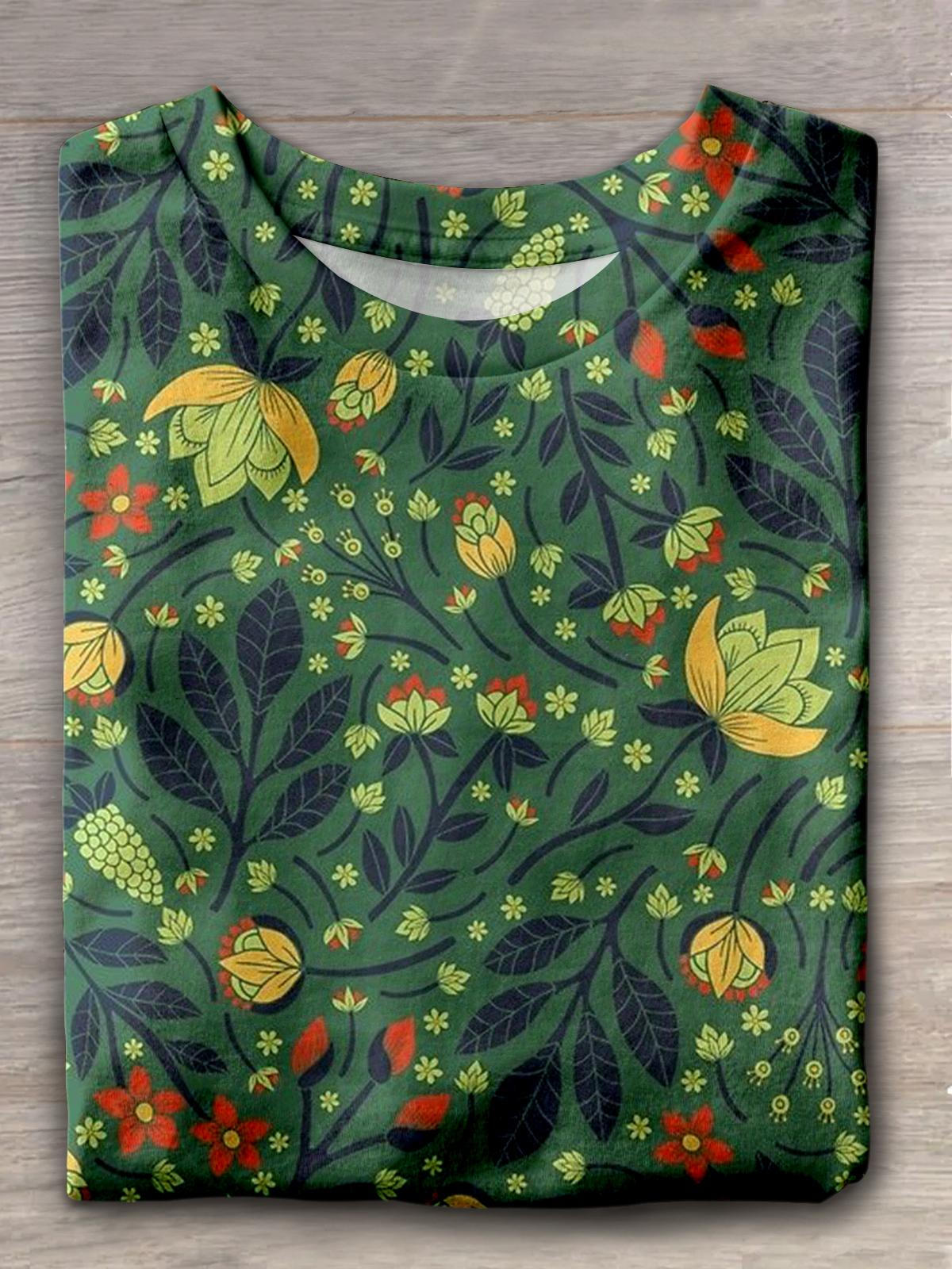 Green Floral Crew Neck T-shirt