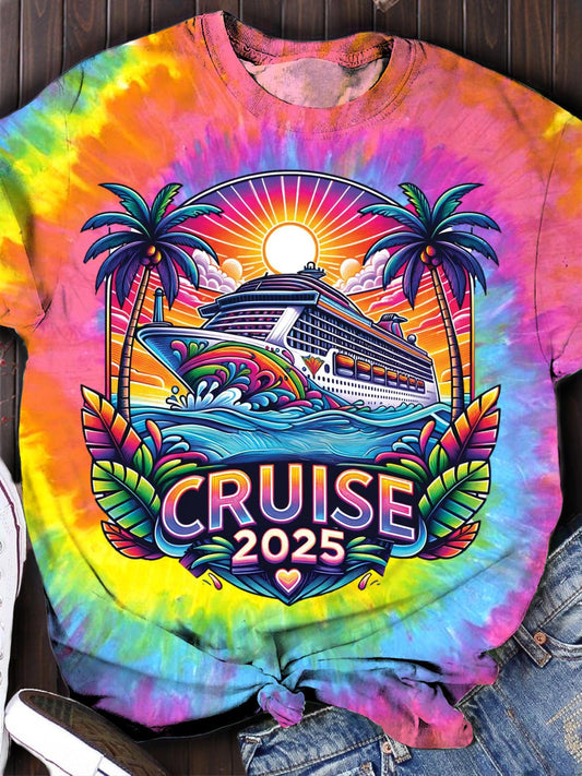 Cruise 2025 Vacation Tie Dye Crew Neck T-shirt