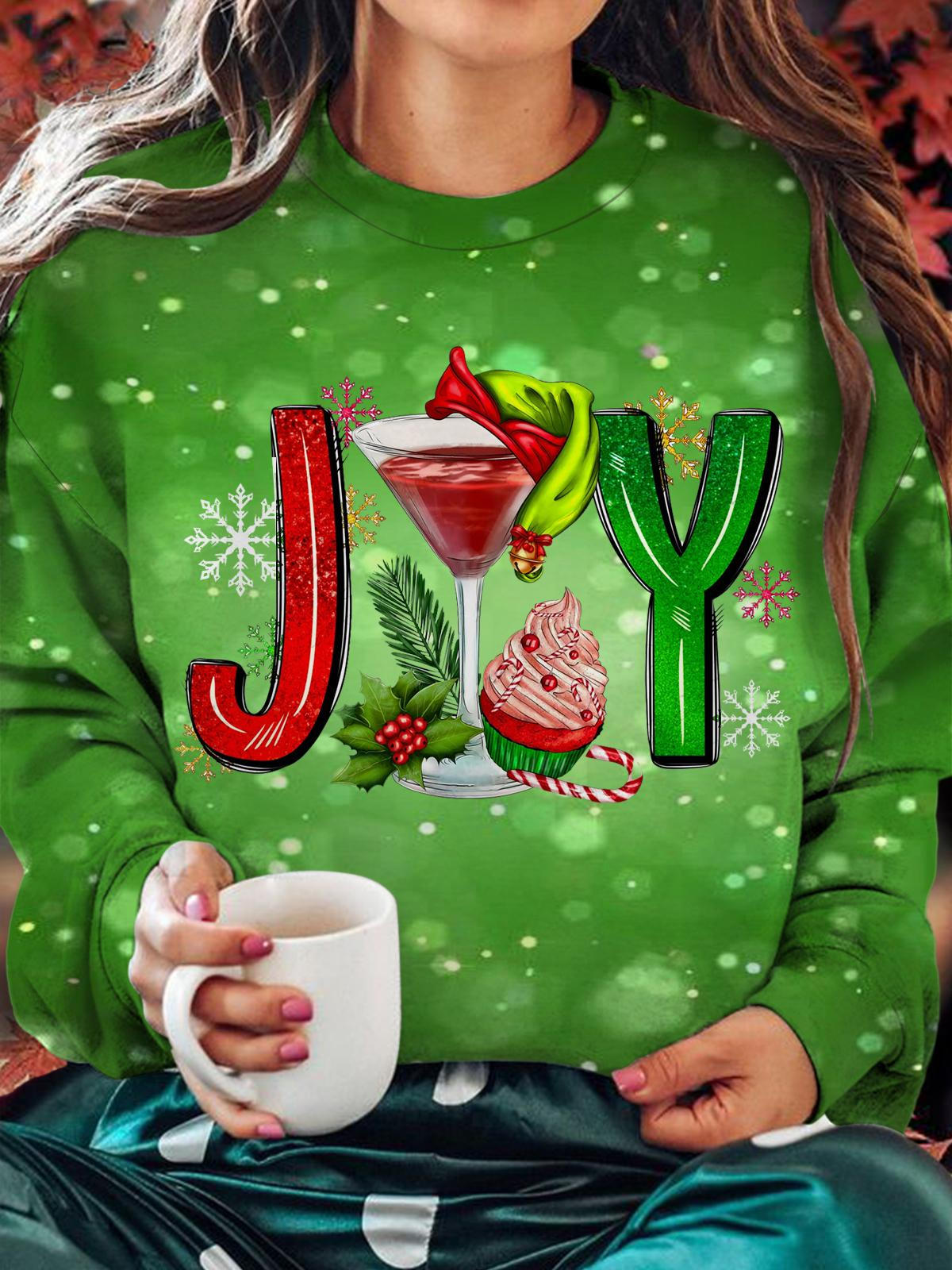 Enjoy Mulled Wine At Christmas Printed Long Sleeve Casual Top