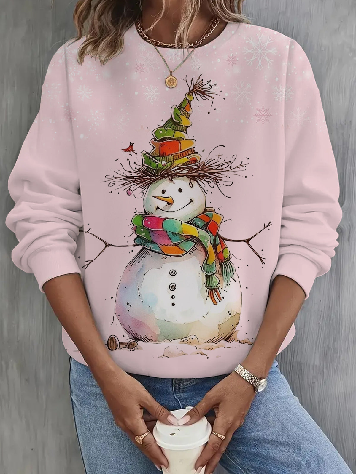 Cute Christmas Snowman Long Sleeve Casual Top