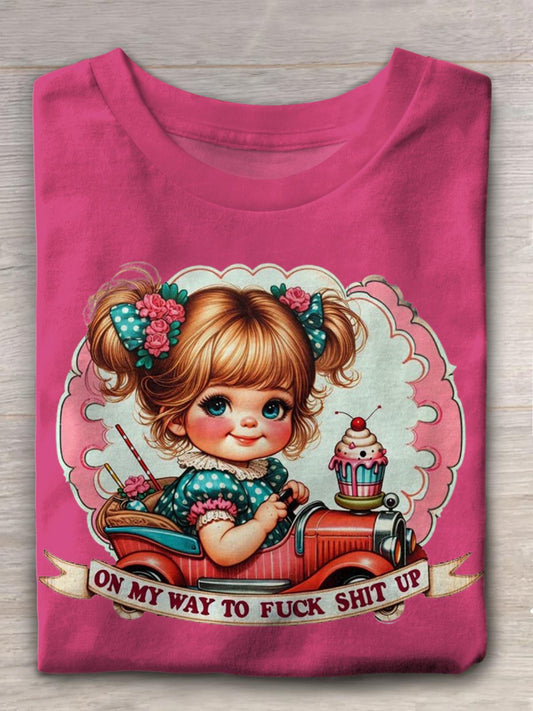 On My Way To Fuck Shit Up Cute Girls Vintage Print T-Shirt