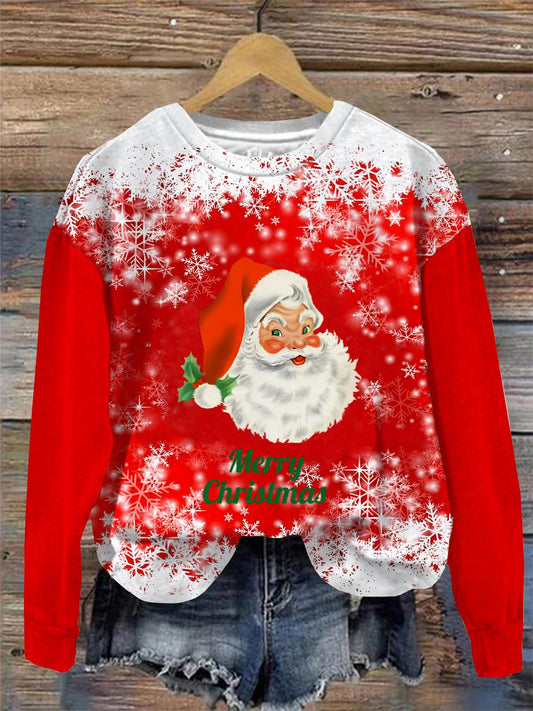 Santa Snowflake Print Round Neck Long Sleeve Top