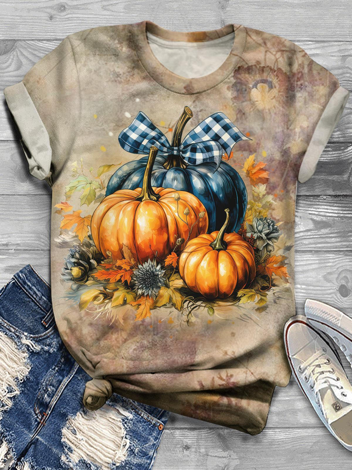 Women's Autumn Pumpkin Vintage Print T-Shirt