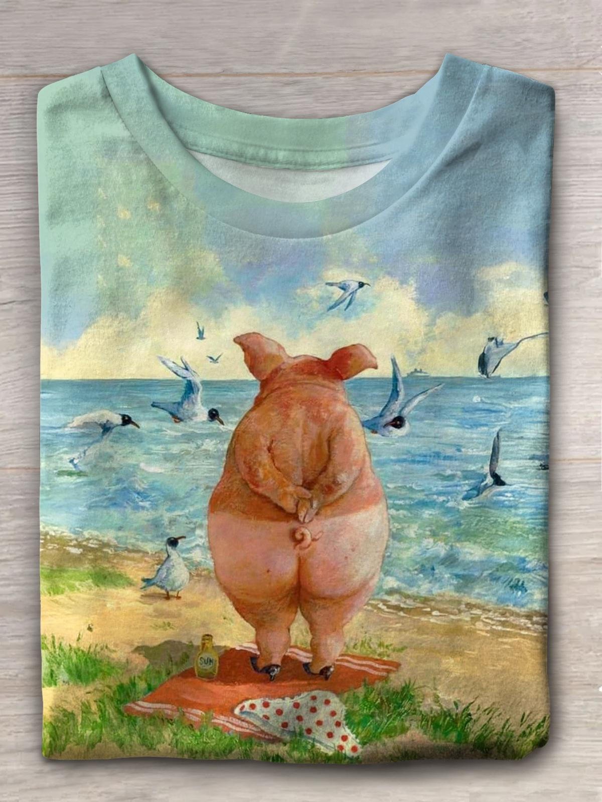 Pig Leisure Vacation Beach Hawaii Print T-shirt