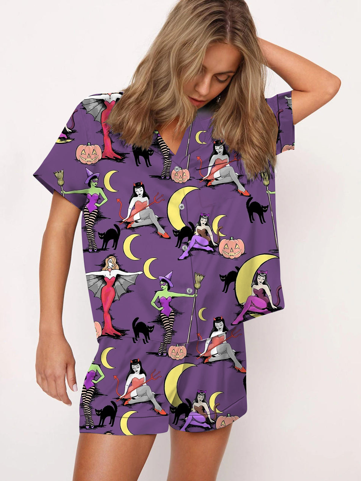 Women's Vintage Halloween Witch Satin Pajama Set