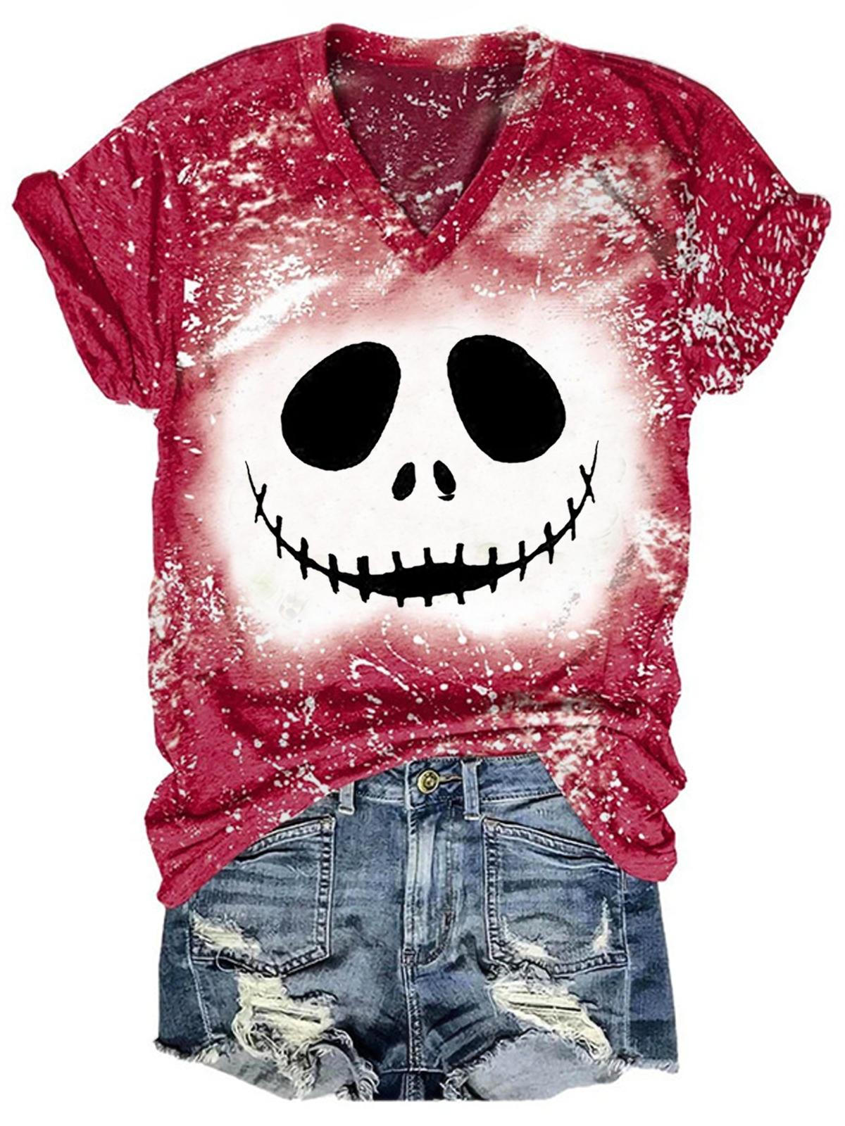 Halloween Tie-Dye Print V Neck T-Shirt