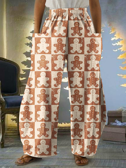 Women's Christmas Gingerbread Print Casual Pants