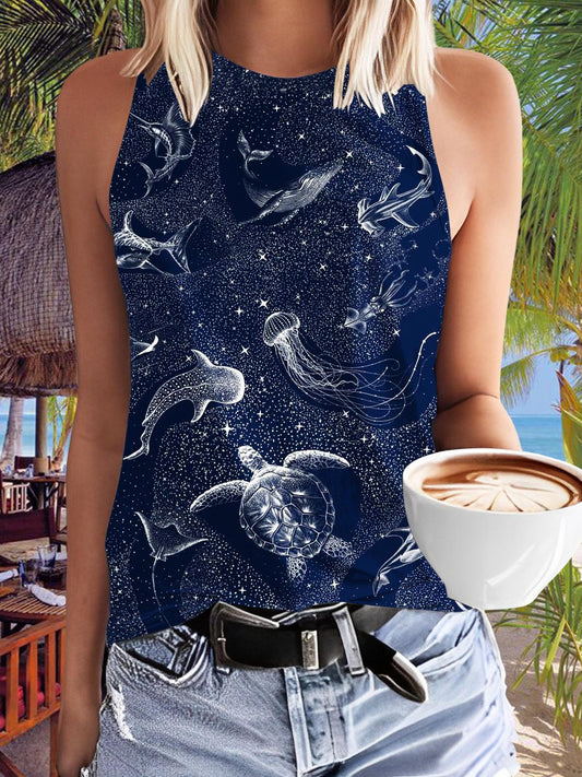 Cosmic Ocean Print Casual Sleevelss Top