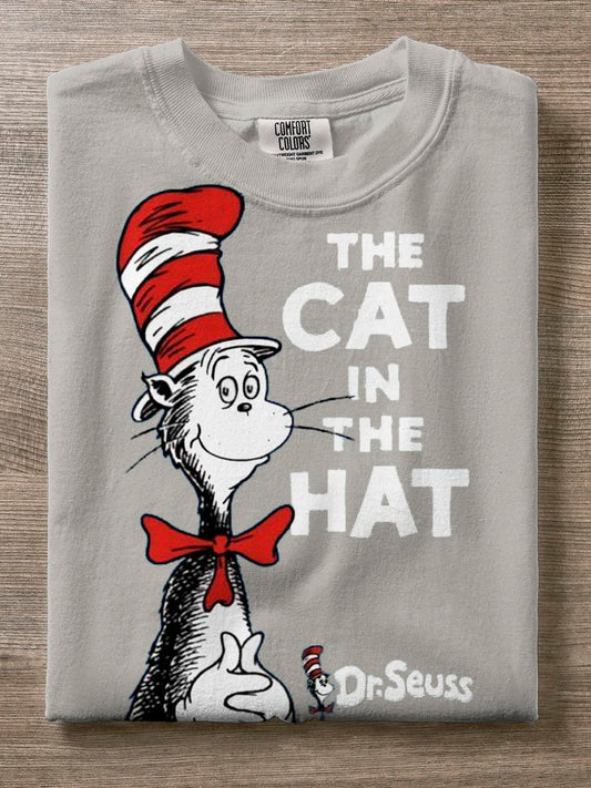 The Cat In The Hat Fun Art Childish Vintage Print T-shirt