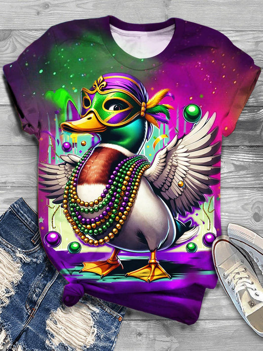 Mardi Gras Print Crew Neck T-shirt