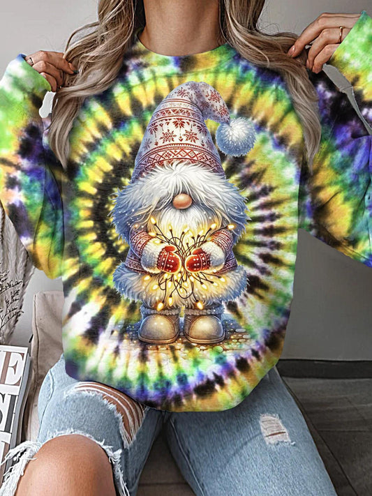 Women's Christmas Gnome Tie Dye Casual Top