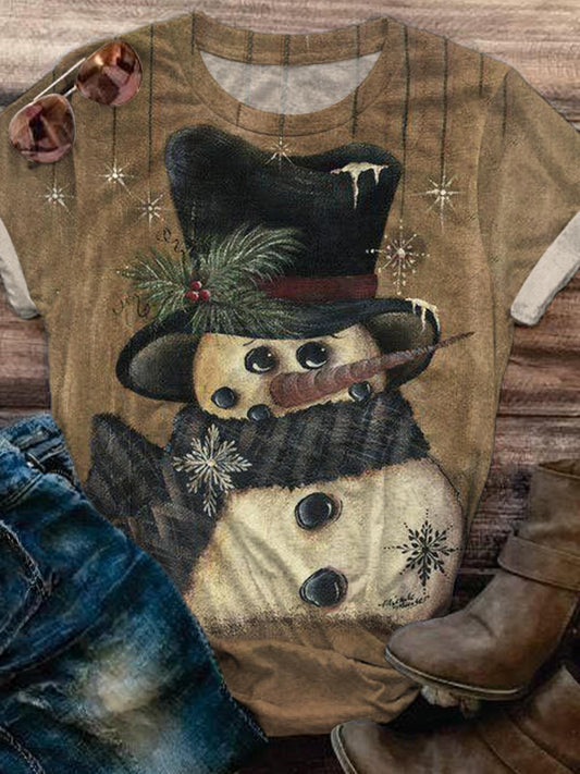 Vintage Snowman Crew Neck T-shirt