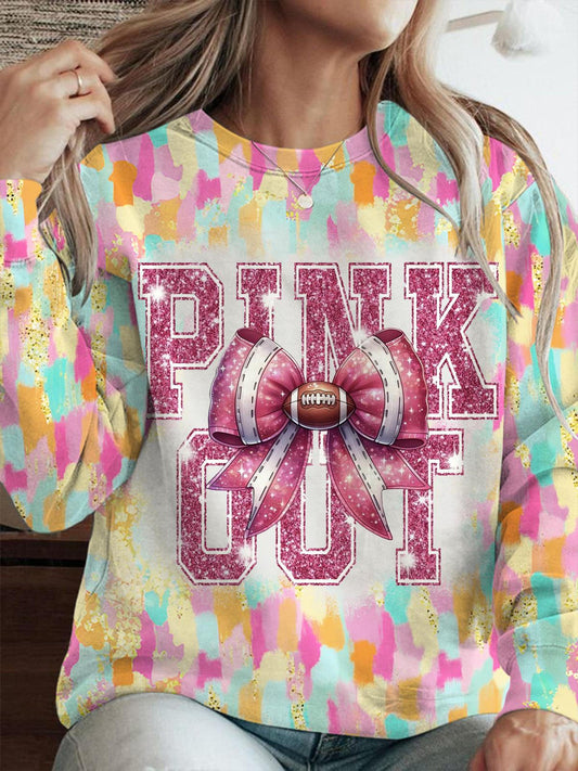 Women's Pink Out Football Butterfly Print Long Sleeve Top