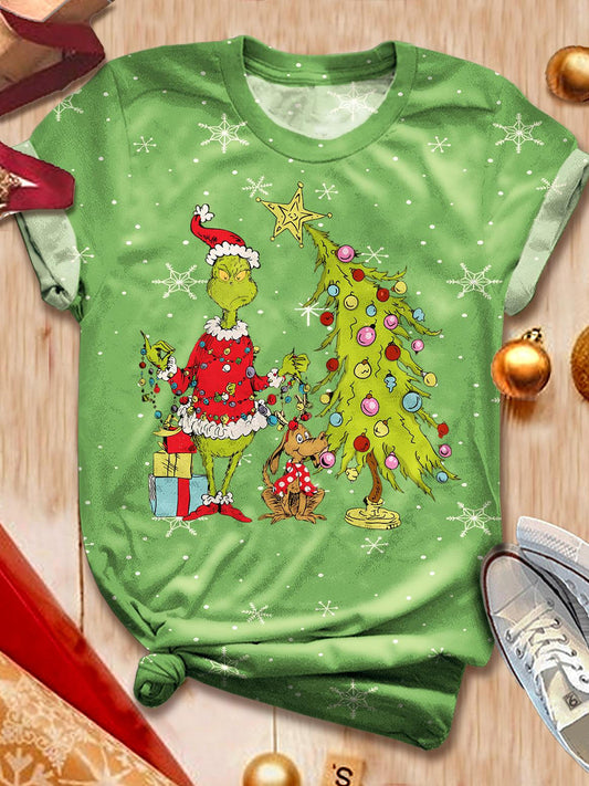 Women's Fun Christmas Character Print Crew Neck T-shirt