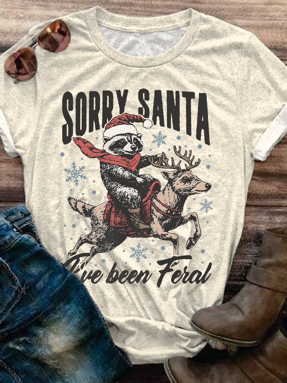 Funny Raccoon Sorry Santa I've Been Feral T-shirt