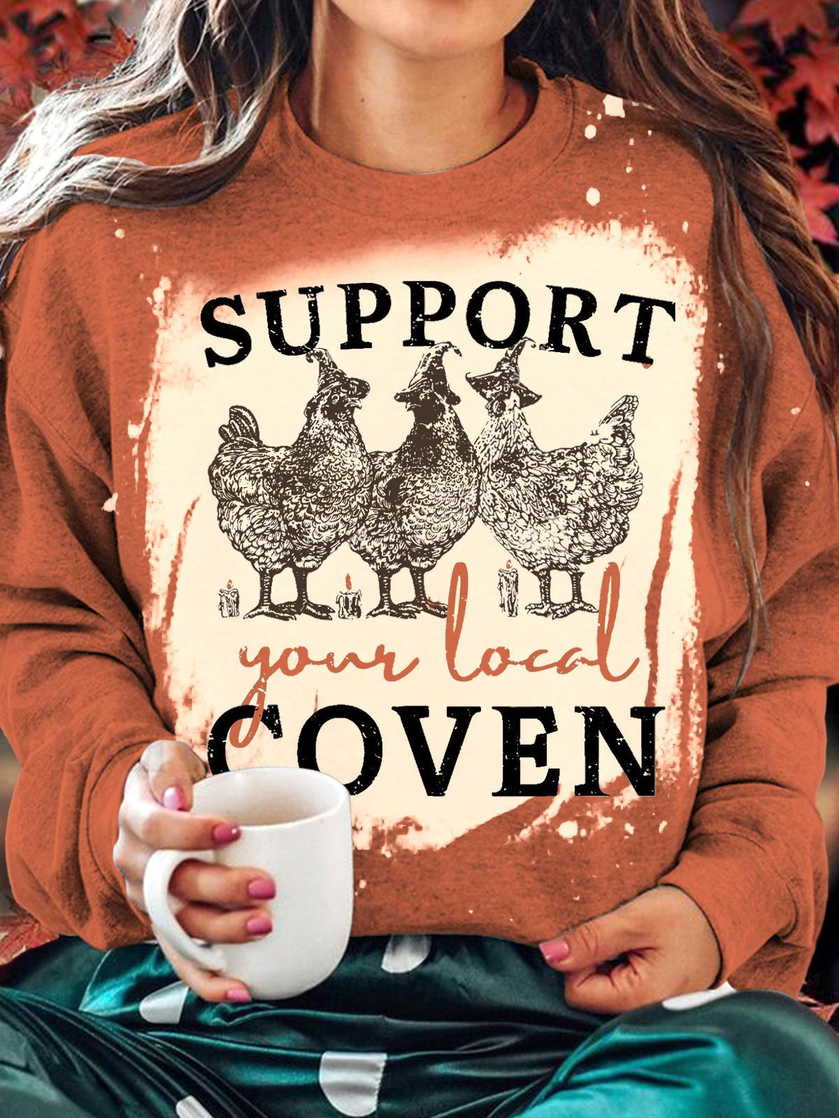 Support Your Local Coven Printed Long Sleeve Casual Top