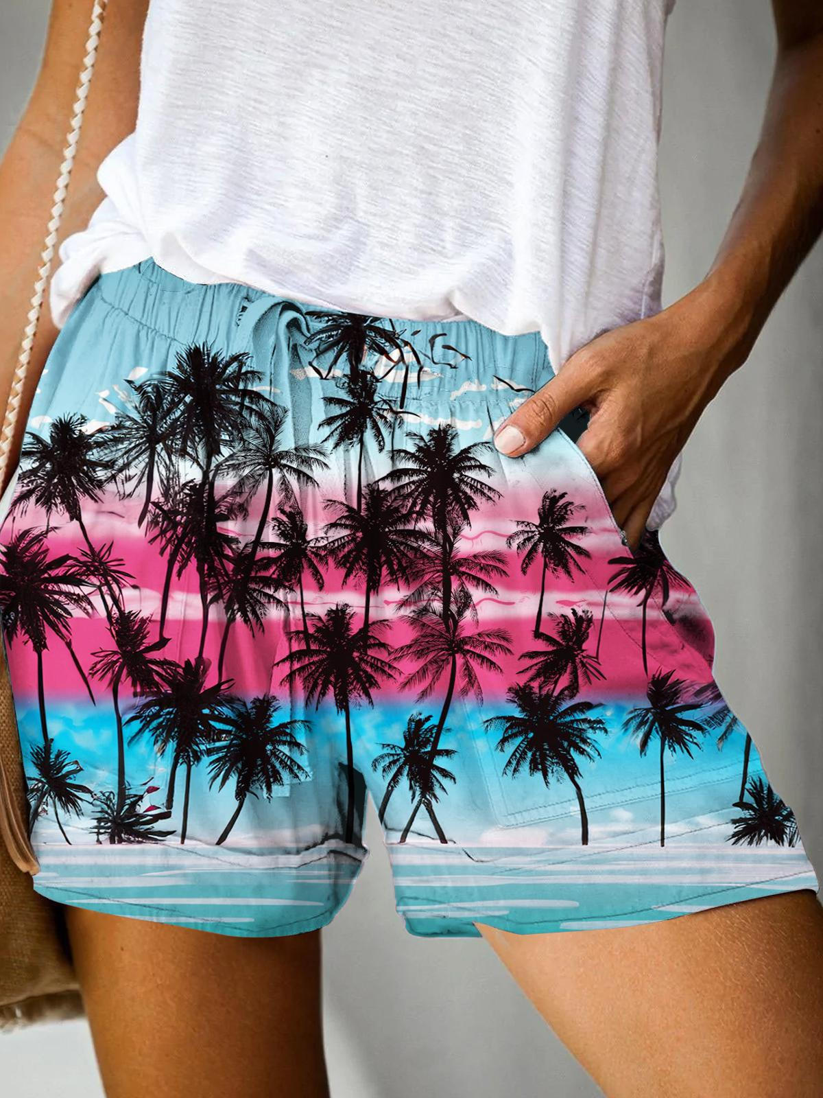 Beach Sand Coconut Tree Print Casual Shorts