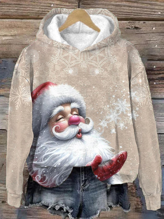 Santa Snowflake Printed Long Sleeve Printed Hoodie