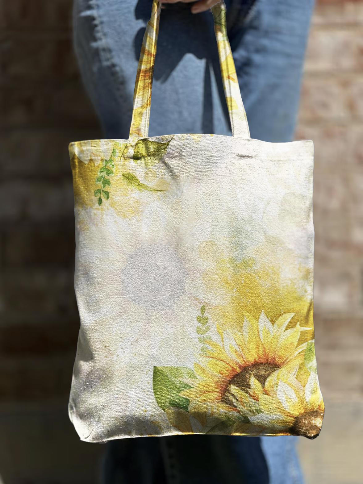 Summer Vacation Sunflower Printed Shoulder Zipper Canvas Bag