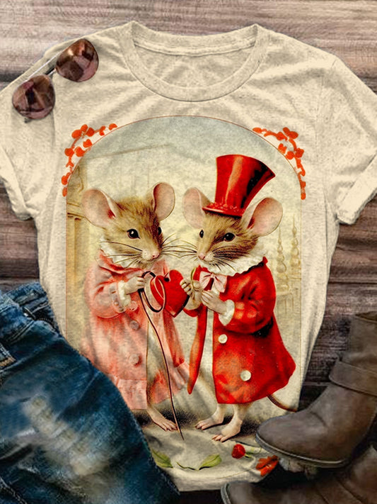 Women's Valentine's Day Mouse Print Vintage Top