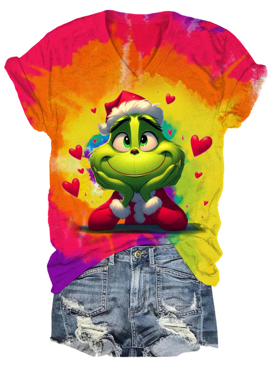 Happy Valentine's Day Character Tie Dye Print T-Shirt