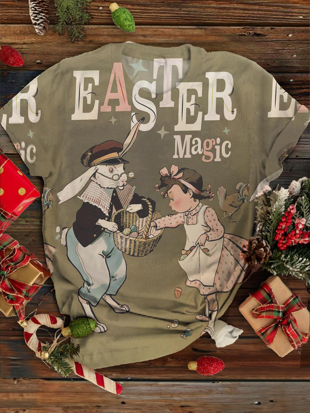 Festive Magic Easter Bunny Crew Neck T-shirt