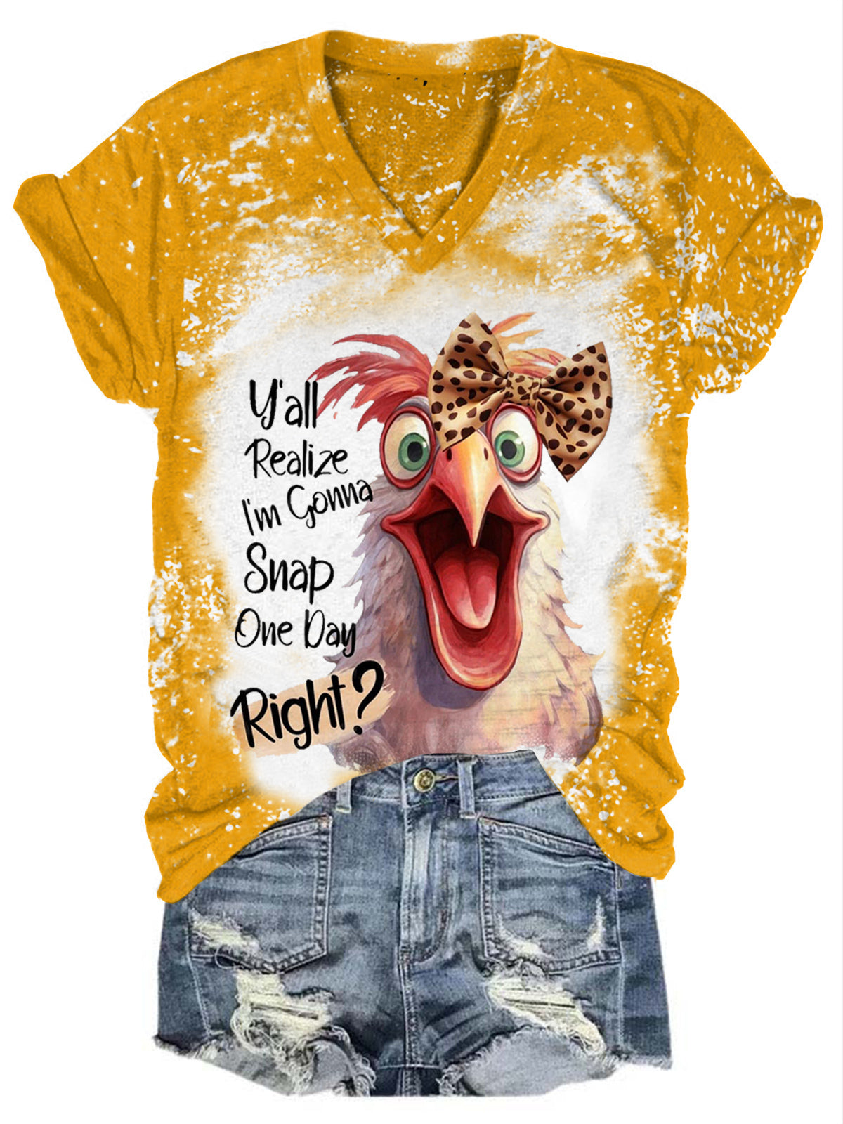 Funny Chicken Funny Word V-Neck Short Sleeve T-Shirt