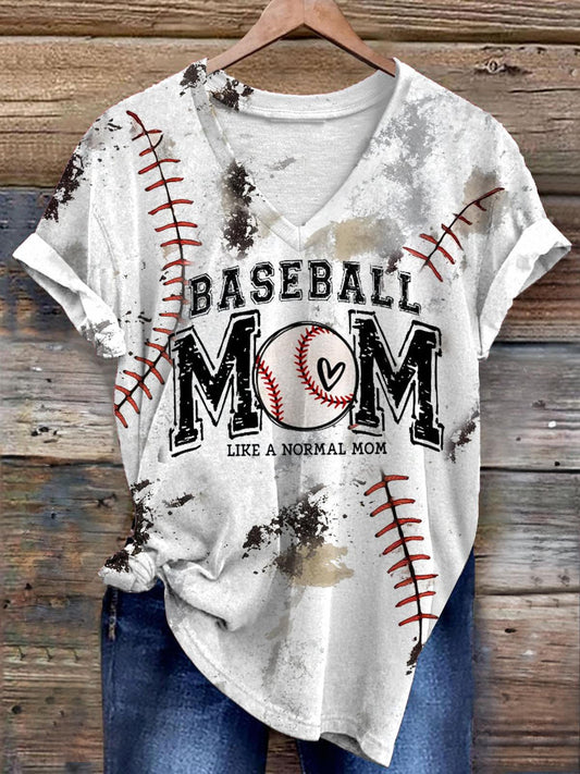 Baseball Mom Like A Normal Mom Vintage Print T-Shirt