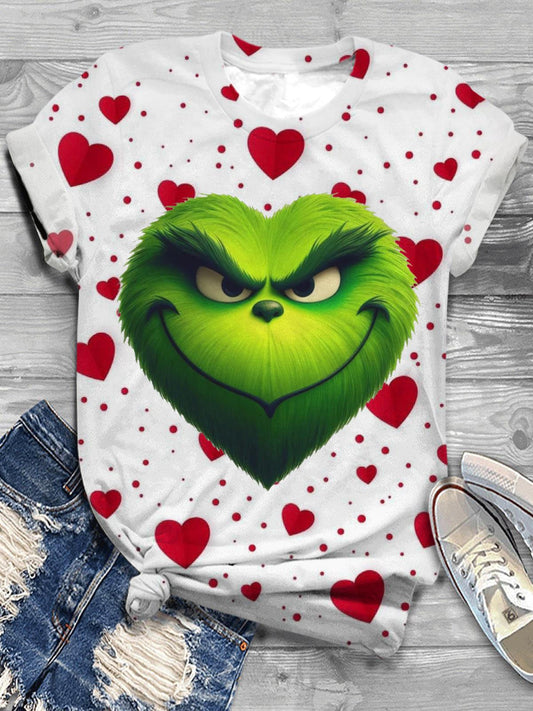 Heart Green Guy Face Valentines Crew Neck T-shirt