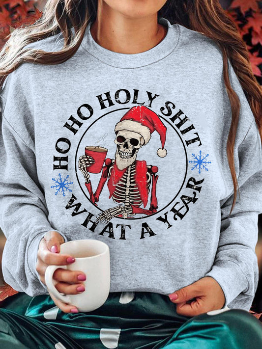 Funny Skull Oh Oh Holy Shit What a Year Santa Claus Sweatshirt