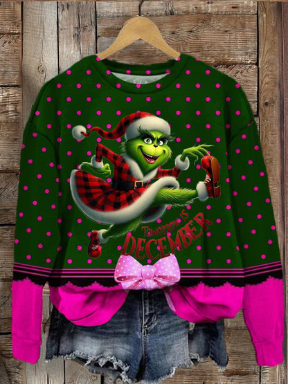 Tomorrow Is December Christmas Character Print Long Sleeve Top