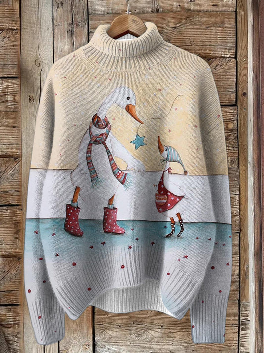 Women's Cute Christmas Animals Turtleneck Fleece Sweatshirt