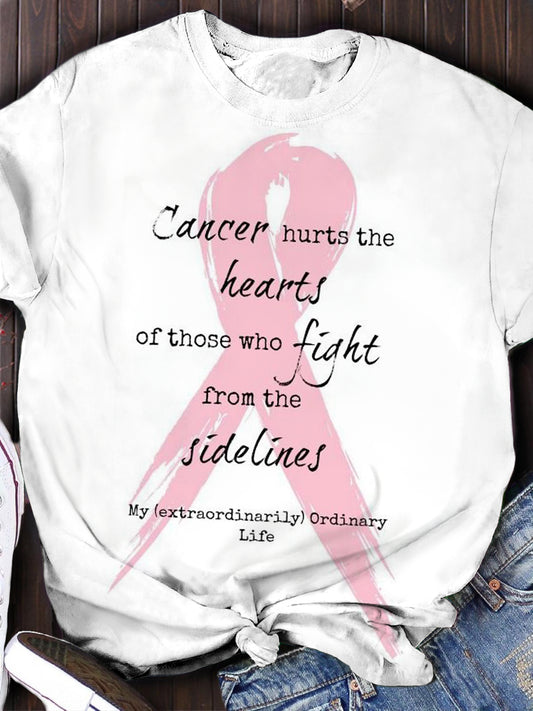 Women's Breast Cancer Fighting Element Printed Round Neck Short Sleeve T-shirt