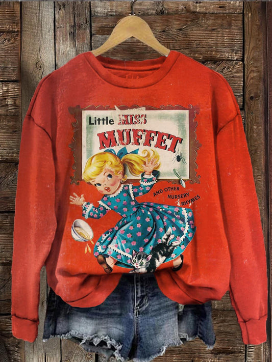 Little Miss Muffet And Other Nursery Vintage Print Long Sleeve Top