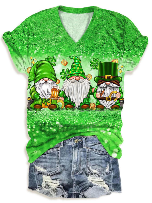 St Patrick Day Gnomies V Neck T-Shirt