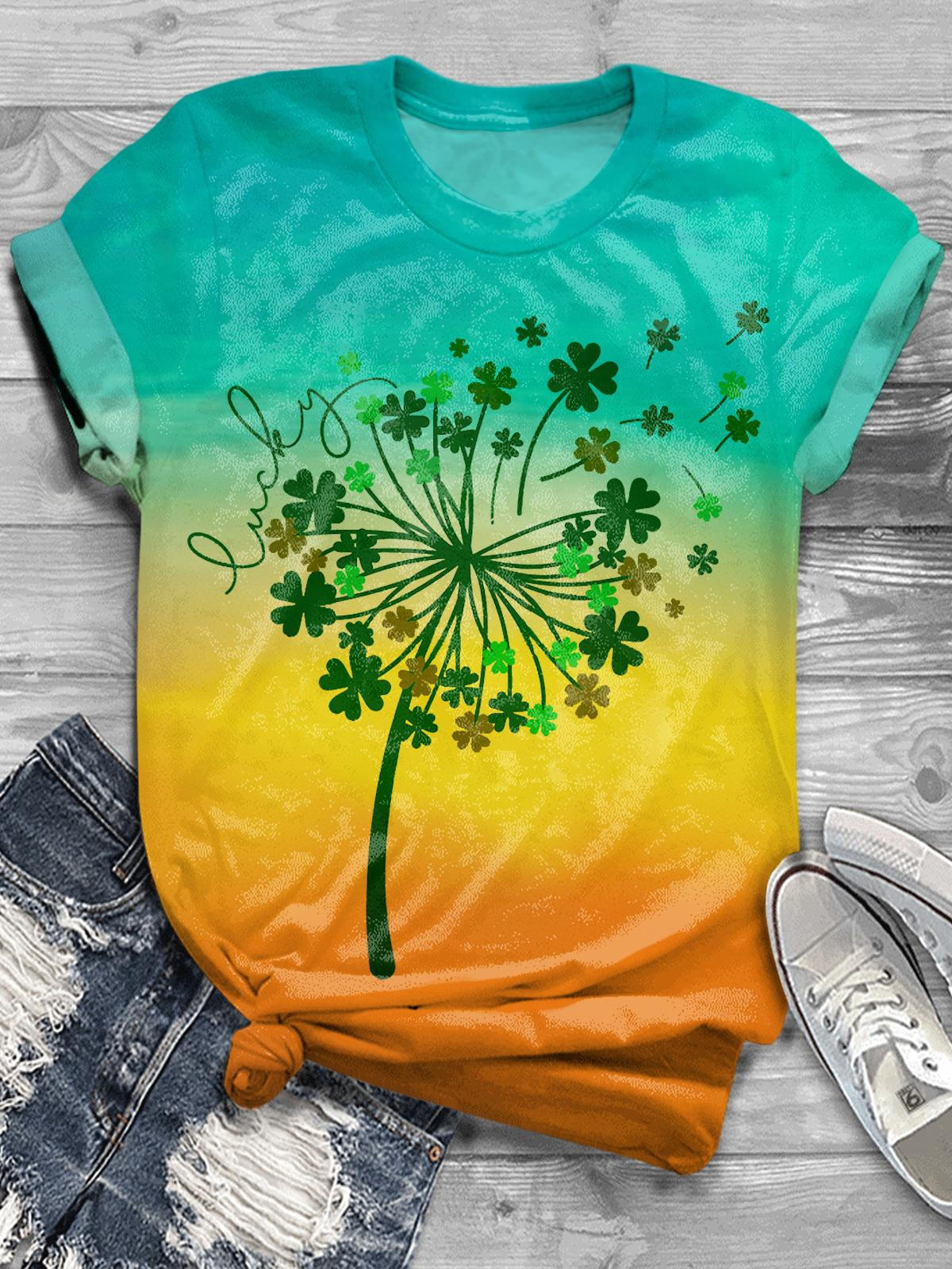 St. Patrick Day Happy Dandelion Gradient Fun Print T-shirt