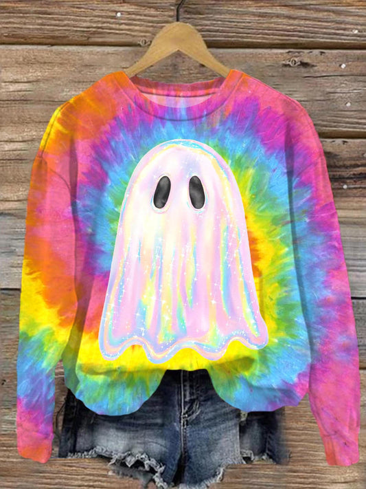 Women's Viral Ghost Halloween Crew Neck Long Sleeve Casual Sweatshirt