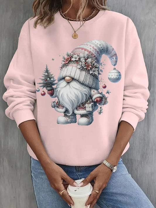 Christmas White Gnome Long Sleeve Casual Top