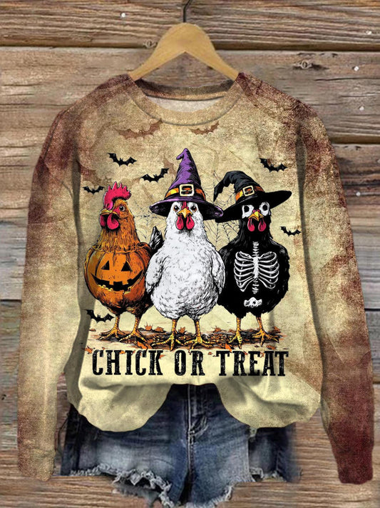 Funny Halloween Chicken Or Treat Long Sleeve Top